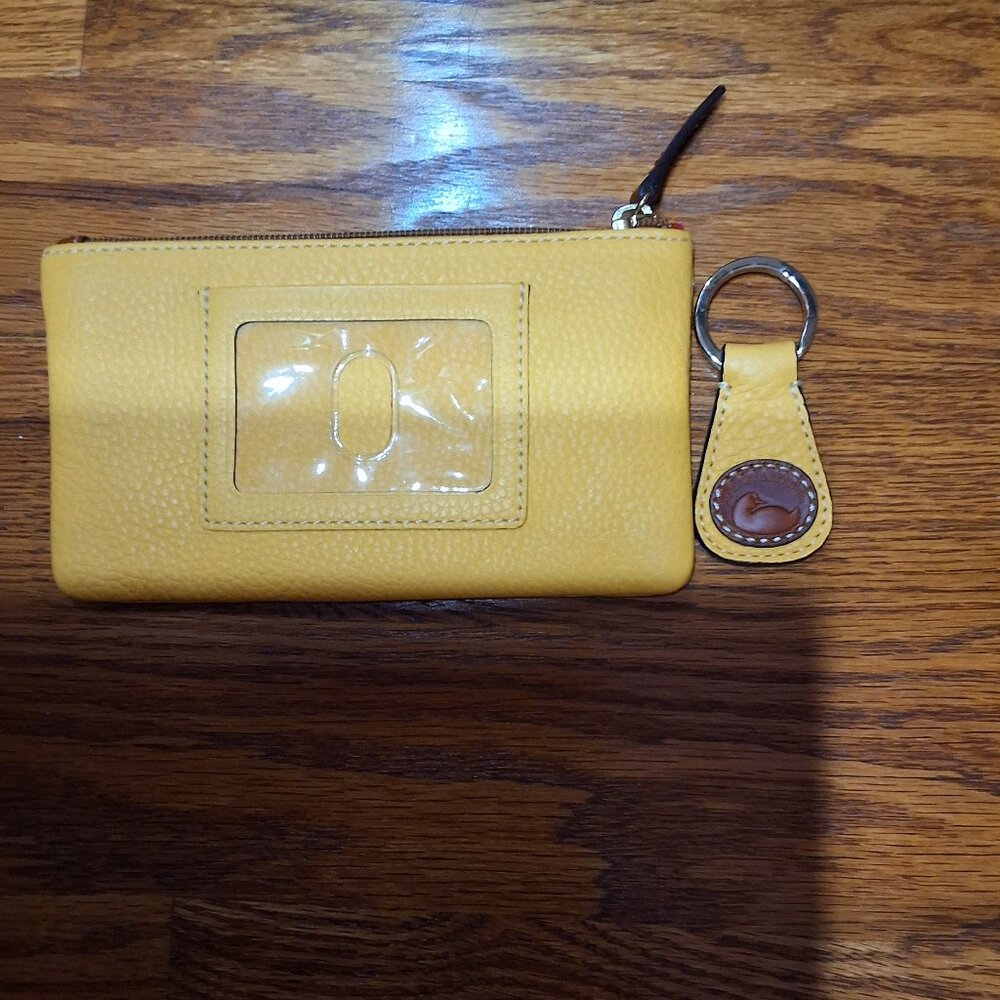 Dooney & Bourke pebble grain leather zip pouch with matching key holder yellow - Picture 2 of 2